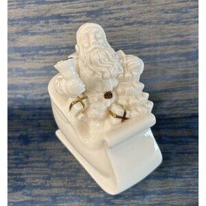 Vtg Christmas Lenox Santa Sleigh Bell White Porcelain Figurine 24k Gold Accent